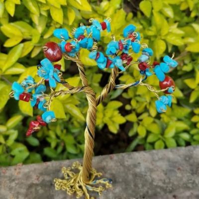 Colourful handmade tree from copperwire, howlite, coral laser and agate❤❤❤💙💙