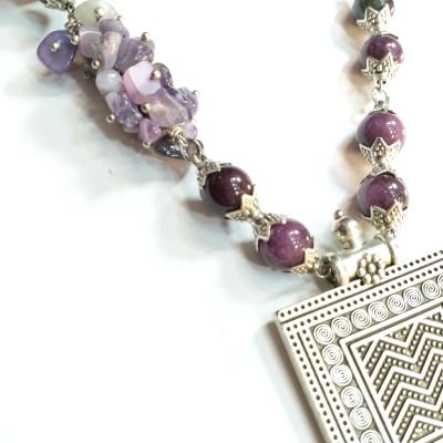 Necklaces agate stone purple colour 