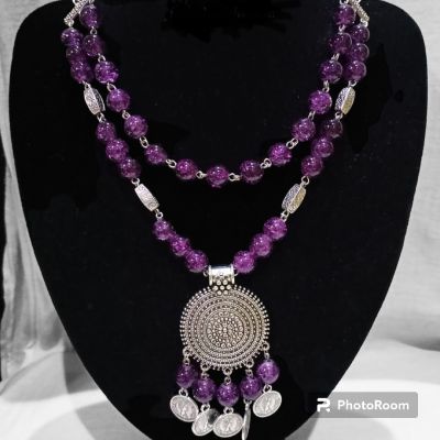 Necklaces alabaster stone purple colour 