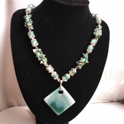 Necklaces agate stone green colour 