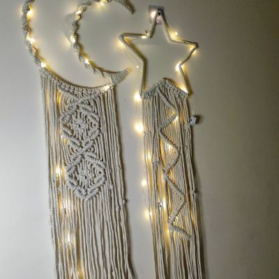 Crescent and star set with cotton macrame thread