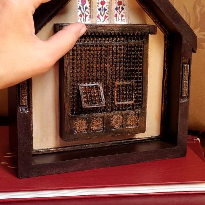  Mashrabiya decor with an interior scene of library 