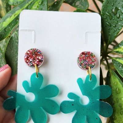  Unique Green flower earring 