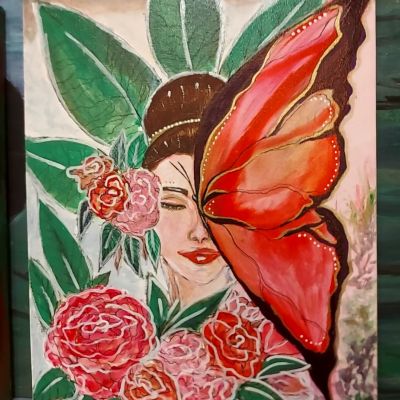 The woman with Red butterfly 