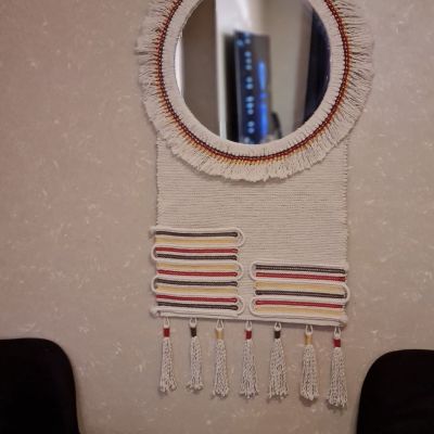 Wall mirror by cotton loom 