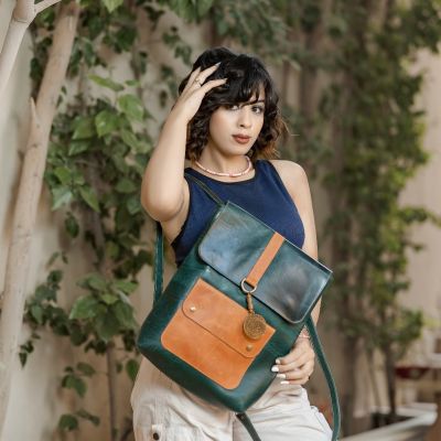 Green Leather Backpack 