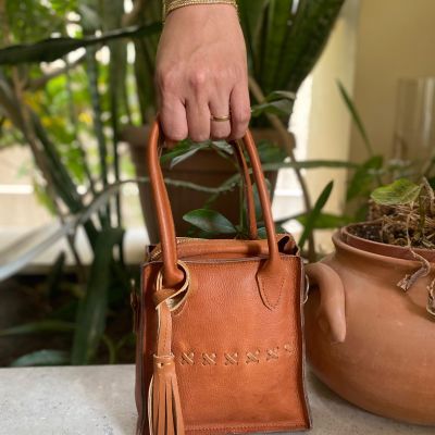 Leather Crossbody Mini Camel Bag