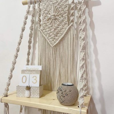 Wall hanging macrame with shelf