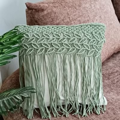 Mint green macrame cushion cover