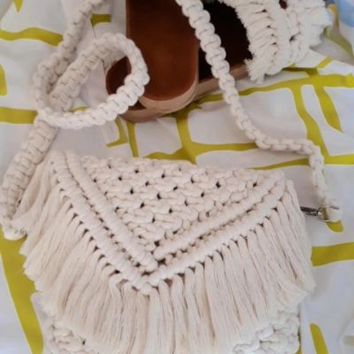 Macrame bag with triangle tassel cover