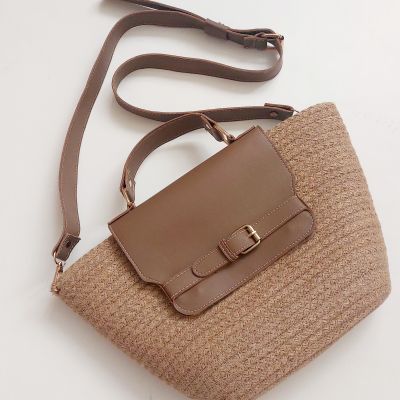  Jute and leather cross body bag 