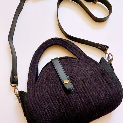 Jute and leather cross body bag 