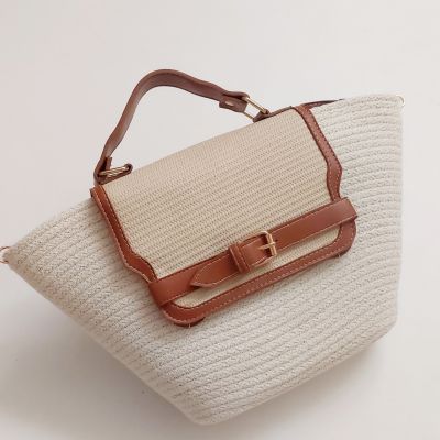  Cotton rope eco-friendly cross body bag with leather off-white 