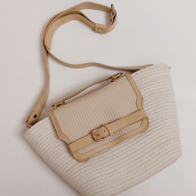  Cotton rope eco-friendly cross body bag with leather off-white 