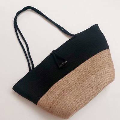  Jute cotton rope beach bag black 