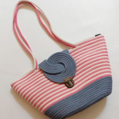  Cotton rope eco-friendly shoulder bag pink and grey