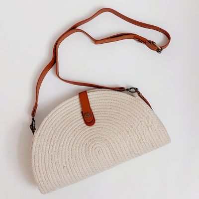  Cotton rope eco-friendly cross body bag with leather off-white 