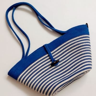  cotton rope beach bag blue and off white 