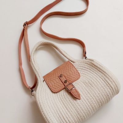  Cotton rope eco-friendly cross body bag with leather off-white and kashmir 