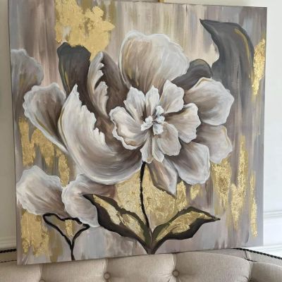 Flower tableau of acrylic and gold leaf