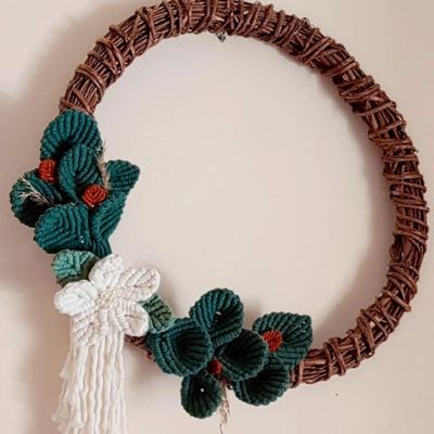 A hoop decorated with macrame 