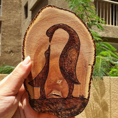 Mother and Child Bond - Hand-burned Tree Slice