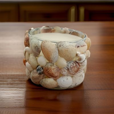 Decorated Candle jar with seashells 