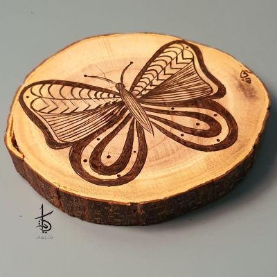 Butterfly - Hand-Burned Tree Slice