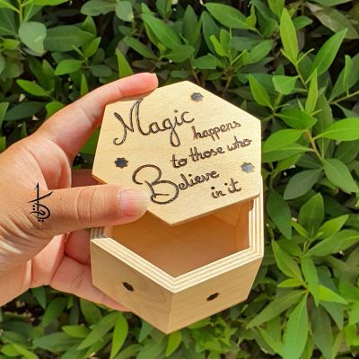 Magic - Hand-Burned Hexagon Wooden Box