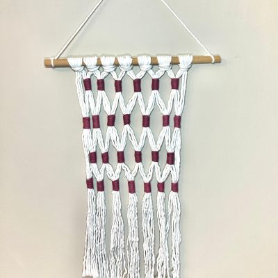 Burgundy and white macrame 