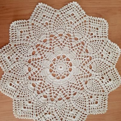 Crochet tablecloth ,material silk thread, off white colour, size 45cm