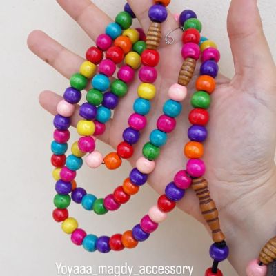 Rosary made of 99 wood grains, cheerful colors