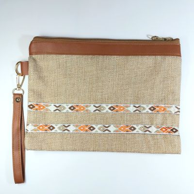 Linen and leather clutch