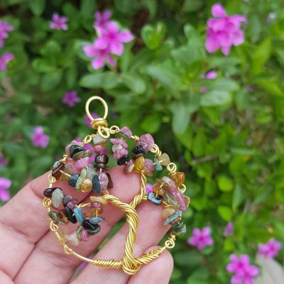 Copper handmade pendant with tourmaline 💜💚🖤