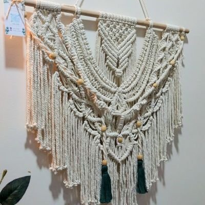 Off white cotton macrame pendant