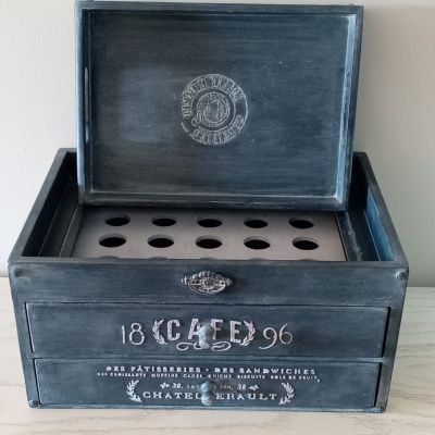 Coffee capsule box with packet organizer and trayr 