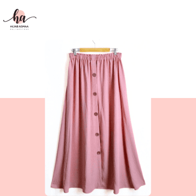 Pink Modest Maxi Skirt with Buttons