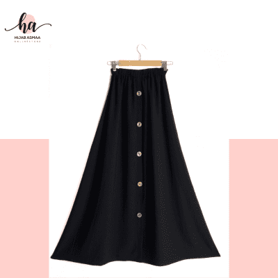 Black Modest Maxi Skirt with Buttons