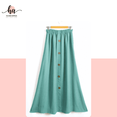 Mint Green Modest Maxi Skirt with Buttons