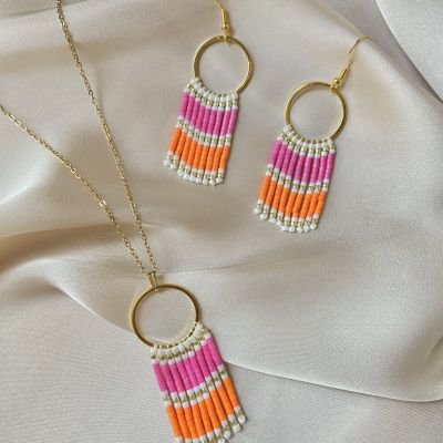 Fringe Earrings ( SET ) Pink x Orange