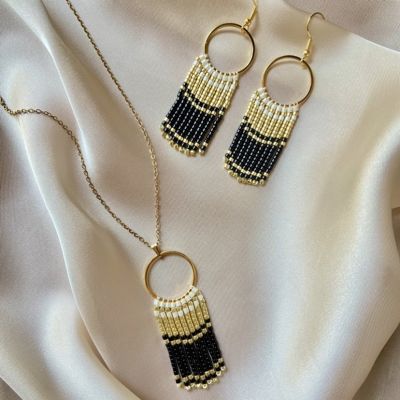 Fringe Earrings ( SET ) Black x Gold 