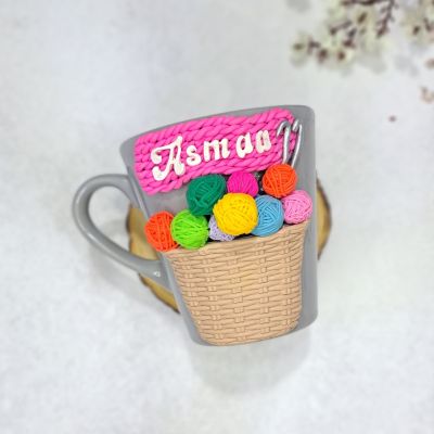 Mug for crochet lovers with polymer clay 