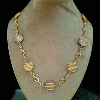 Gold and silver hexagon necklace by Miyuki beads