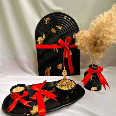 Black home decor, 5 pcs, with gold leaf