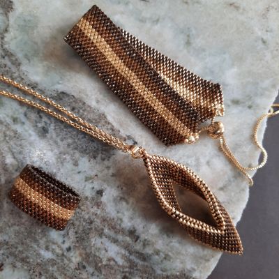 Copper color gradient design with gold by Miyuki beads