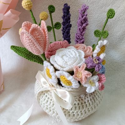 Assorted crochet flower vase