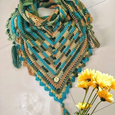 Crochet wool shawl