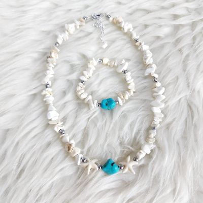 A necklace and bracelet made of turquoise stones.