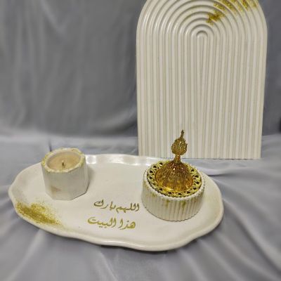 Incense burner with coaster, candle and tray