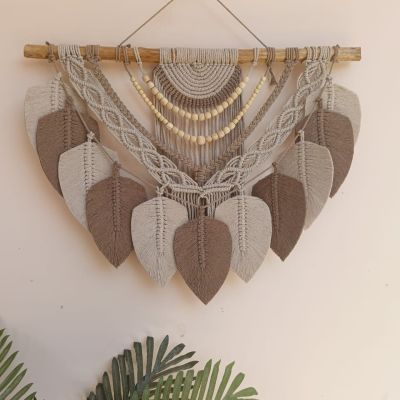 Boho macrame wall hanging with leaves